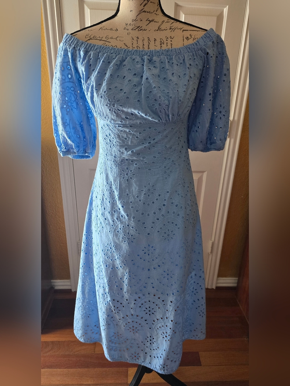 Light Blue Eyelet One-Shoulder Midi Dress Size M